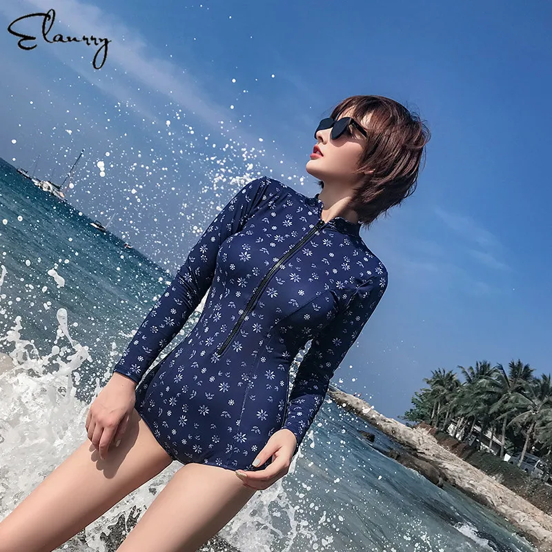Women One Piece Sport Swimwear Long Sleeves Padded Vintage Monokini 2019 Mujer Bathing Suits Maillot De Bain Femme High Quality | Спорт и