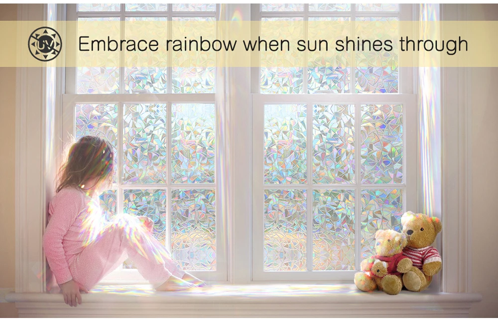 Stained Window Privacy Film Static Window Clings Vinyl 3D Window Decals Rainbow Window Stickers for Glass Door Home Heat Control