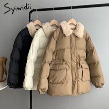 Syiwidii 2021 autunno cappotto donna elegante giacca lunga girare verso il basso collo di pelliccia primavera capispalla caldo moda coreana parka oversize