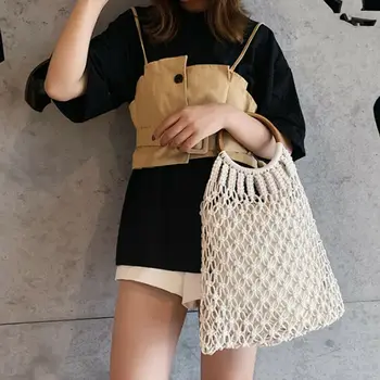 

Women Woven Handbags Hollow Fish Net Casual Shopping Bags
