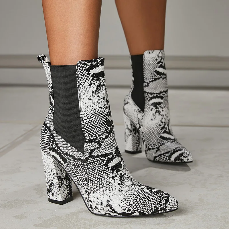 

Pointy Boot High Heel Boots Snake Print Women's Rubber Shoes Rain Lace Up Luxury Designer Clogs Platform Bootee Woman 2019
