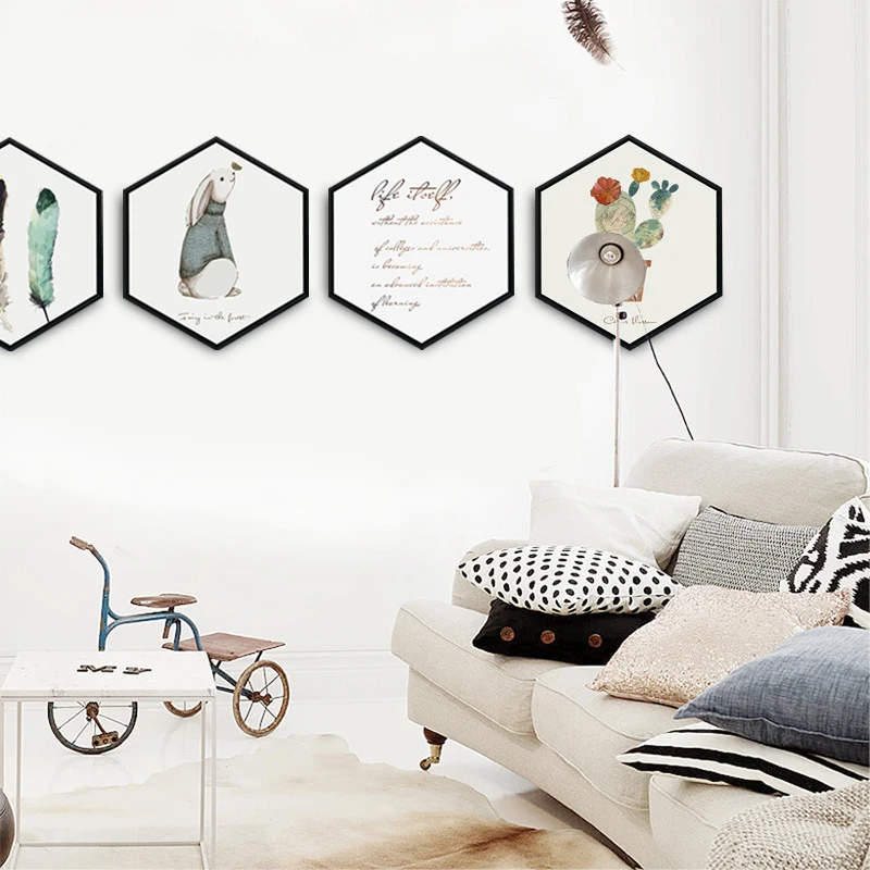

Lucky gift Hexagon Canvas Painting Posters and Prints Oil Painting Wall Art Canvas Framed Home Decor Hallway Bedroom Picture