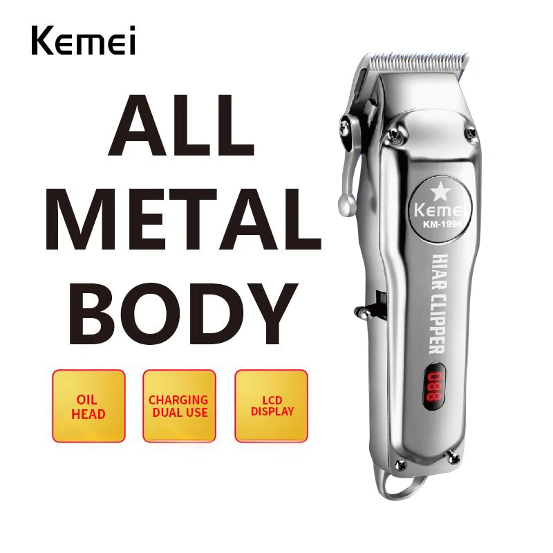 Kemei Barber Shop Rechargeable Hair Clipper Electric Hair Trimmer Professional Haircut Shaver Beard