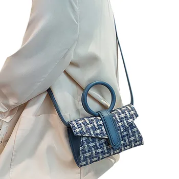 

France Fashion Style Bag 2020 Summer Female Plaid Knitted Bags Square Bag Portable Shoulder Bags