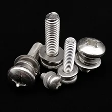 M1.6 M2 M2.5 M3 M4 M5 M6 M8 304 Stainless Steel Cross Round Phillips Pan Head SEM Screw Bolt With Flat Spring Washer Combination