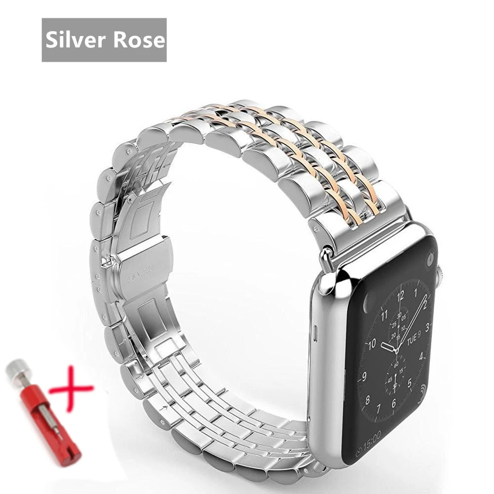 Ремешок для apple watch band 44 мм 40 мм apple watch 5 4 3 iwatch band 42 мм/38 мм correa из нержавеющей стали pulseira Butterfly ремешок для часов - Цвет ремешка: Silver Rose tool