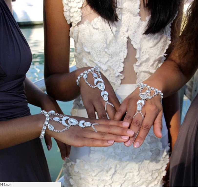 Fashion Chain Bracelets Drop Punk Silver gold color Women Metal Hand Harness Chain Beads Slave Finger Ring Boho Jewelry