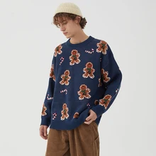 

Oversized Sweater Men Pullover Fashion Cartoon Embroidery Clothing American Causal Hip Hop Vintage Man Pullovers Knitted Sweater