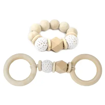 

2 Pcs/set Wooden Beaded Baby Teether Toys Kids Play Gym Wood Bracelet Pendant