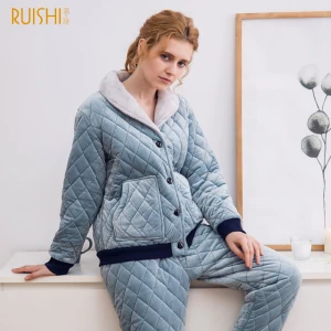 Couple Night Suits Men And Women Thick Velvet Pajamas Sets Winter Sleepwear Home Wear Warm Pajamas Couple Matching Pajamas - Цвет: 72801 BLUE