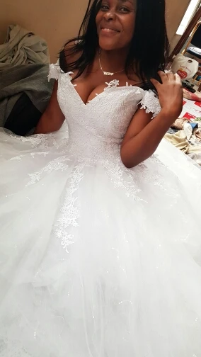 Реальные фотографии Vestido De Noiva Свадебные платья бальное платье с открытыми плечами кружева Саудовская Арабский свадебное платье невесты платье