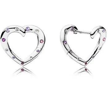 

Genuine 925 Sterling Silver Earring Bright Heart With Purple Crystal Stud Earring For Women Wedding Gift Fashion Jewelry