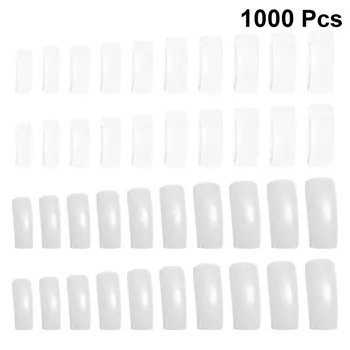

2 Bags of Total 1000pcs Artificial Nail Tip French Style False Fingernails for Ladies Girls (Natural Color and Transparent for E