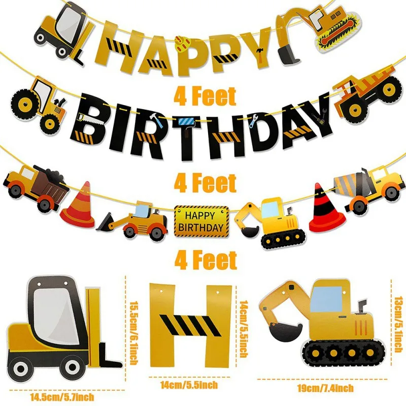 

Engineering Car Birthday Pull Flag Banner Cupcake Wrappers with Toppers Truck Kid Birthday Party Decorations Kids Boy Favors