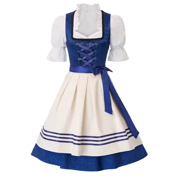

Summer Dresses Women 3pcs Set German Bavarian Oktoberfest Costumes Dress +Apron Vintage Sweet Evening Servant Dresses Female