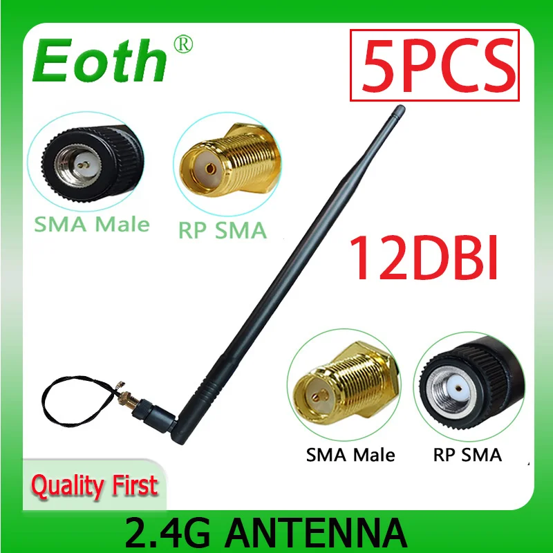

EOTH 5pcs 2.4g antenna 12dbi sma female wlan wifi 2.4ghz antene IPX ipex 1 SMA male pigtail Extension Cable iot module antena