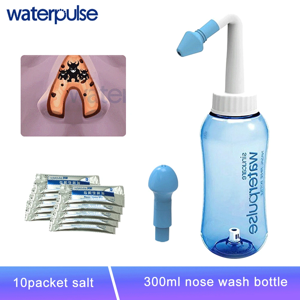 Waterpulse 300ml Nasal Wash with Sea Salt Nasal Rinse Mix Nose Cleanser