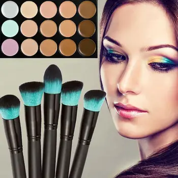 

XY Fancy 15 Color Full Coverage Concealer Palette+10pcs Black Handle Green Head Makeup Brush Cosmetic Tools Set