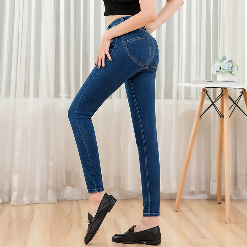 LEIJIJEANS autumn high waist bule casual feet long jeans hips classic jeans plus size push up highly stretchy women jeans