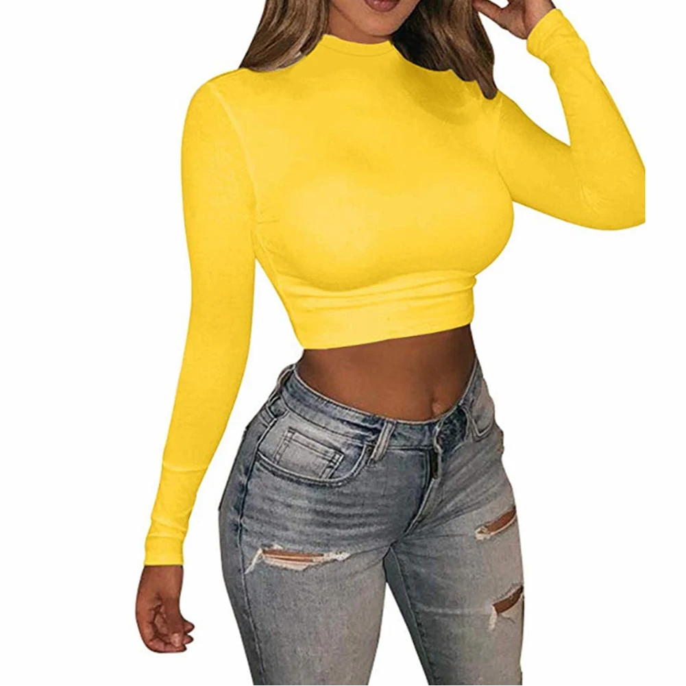 yellow high neck crop top