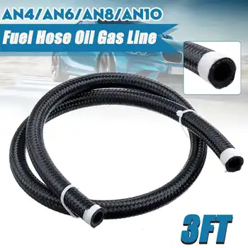 

3FT AN4 AN6 AN8 AN10 Fuel Hose Oil Gas Cooler Hose Line Pipe Tube Nylon Stainless Steel Braided