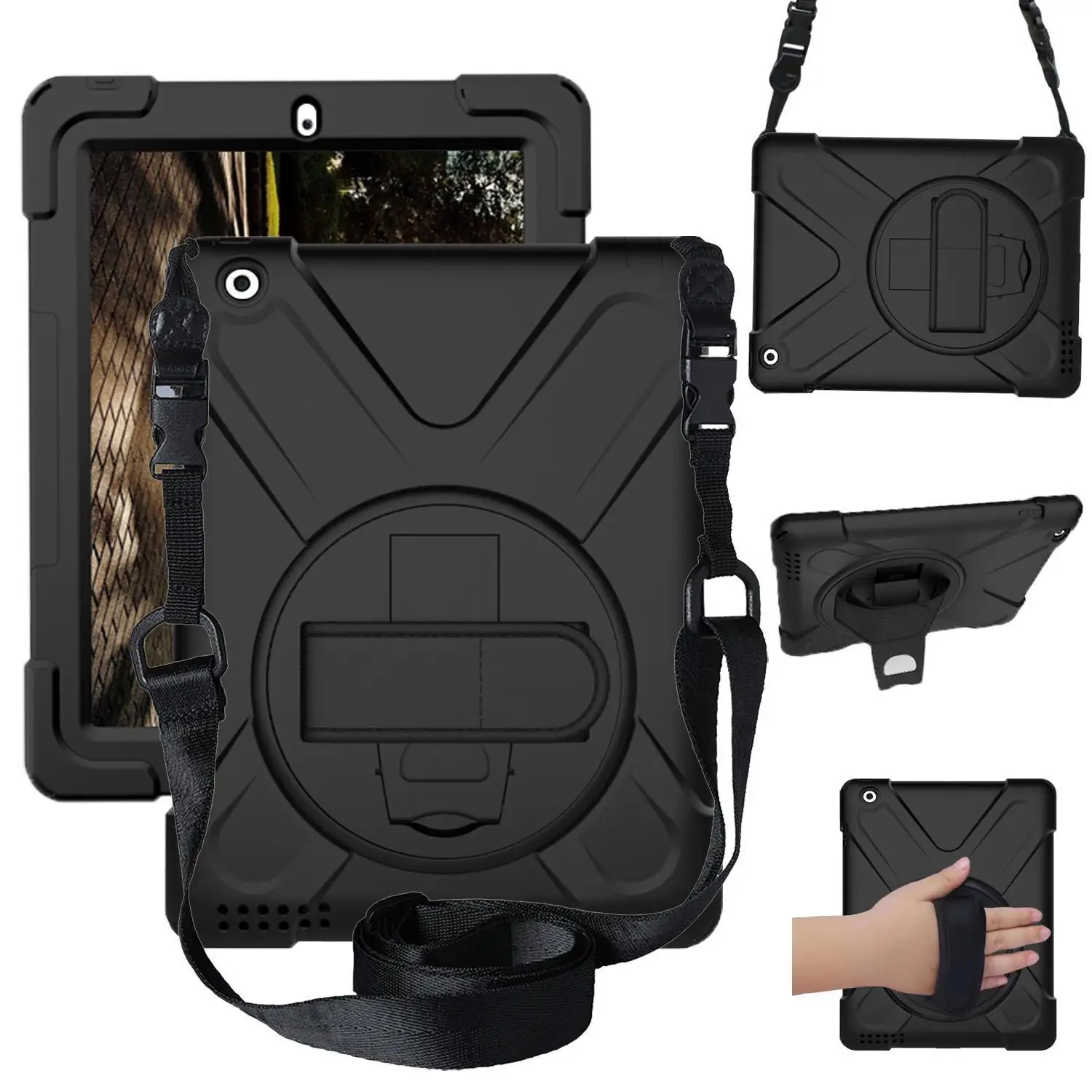 

Case For iPad 2 3 4 iPad 3 iPad 4 Tablet,Heavy Duty Kids Protector Hard Cover Rotating kickstand / Hand bracel +Shoulder Strap