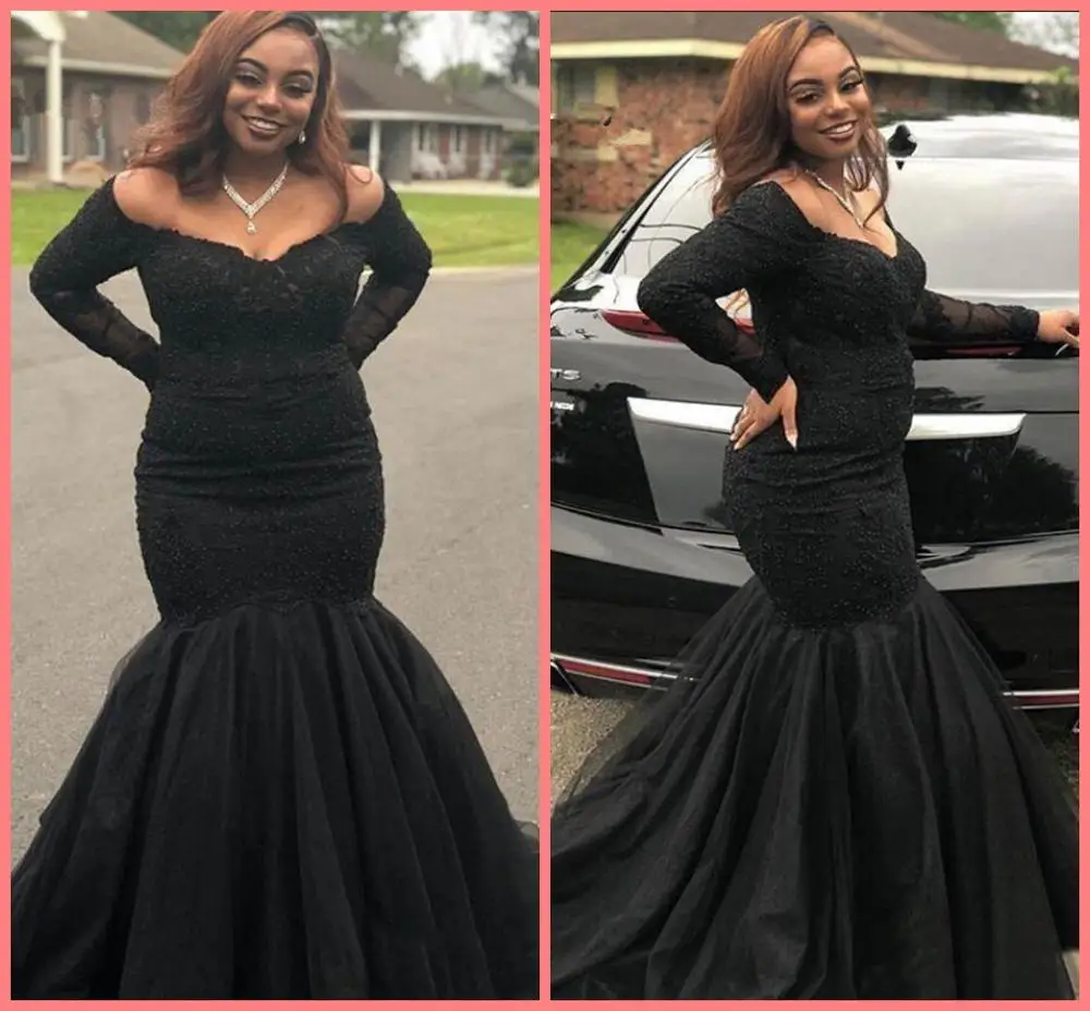 2020 Vestido De Festa Black Tulle Mermaid Kant Applicaties Prom Jurken Lange Mouw V Hals Corset Sexy Prom Jassen Beste selling 2020 Vestido De Festa Black Tulle Mermaid Kant Applicaties Prom Jurken Lange Mouw V Hals Corset Sexy Prom Jassen Beste selling