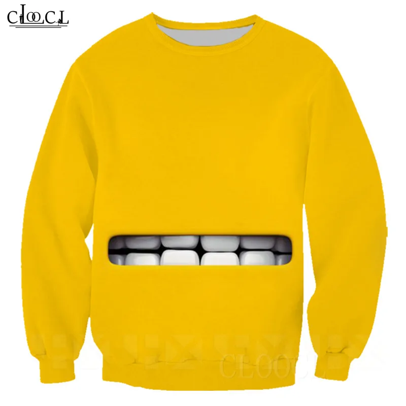 Желтая толстовка с забавным рисунком зуба 3D принт длинным рукавом мужская и