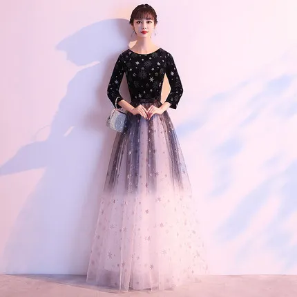 

Banquet Evening Dress Women's 2019 New Style Nobility Elegant Debutante Elegant Black And White with Pattern Choral Service Miss