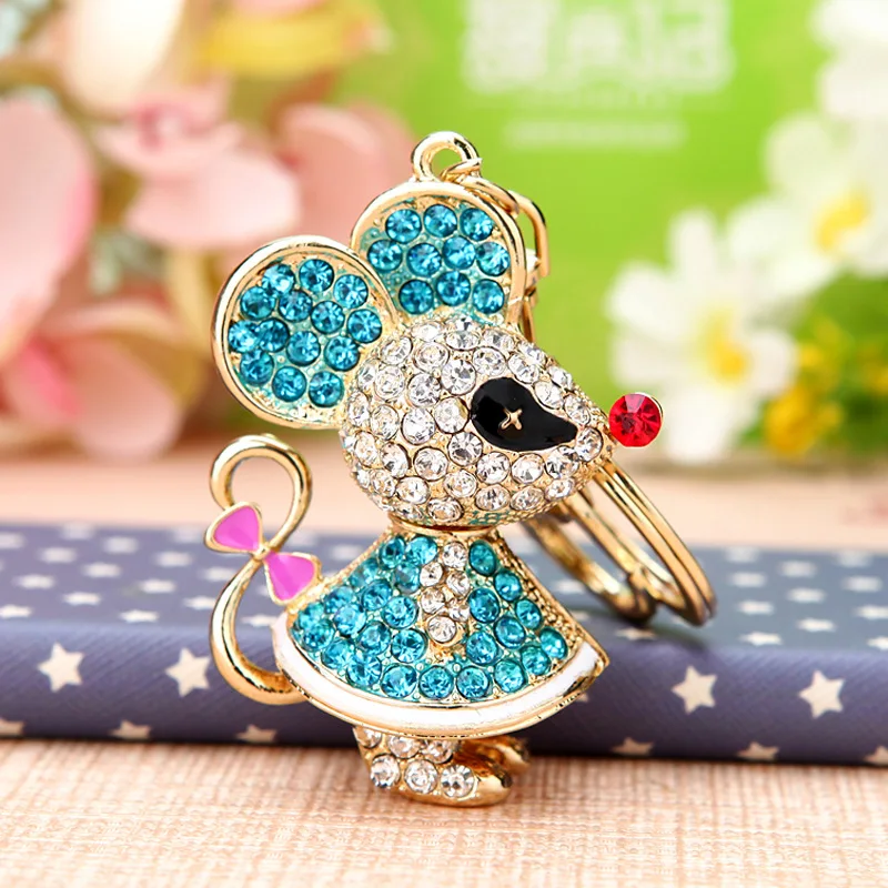 blue female Прекрасный Синий Розовый крыса брелок с мышью Стразы милый кулон с кристаллом Сумочка Кошелек сумка автомобильный ювелирный держатель ключей креативный подарок - Цвет: blue female