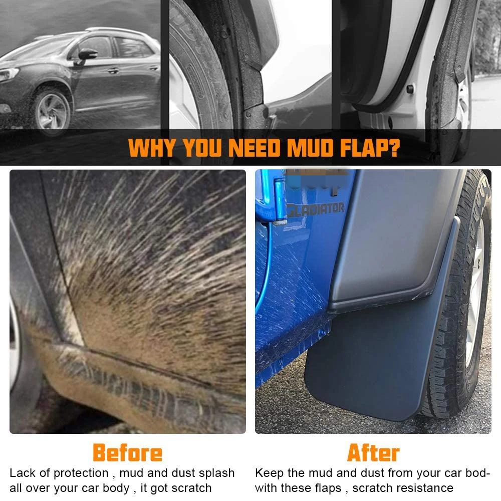 Mud Flaps For Jeep Gladiator JT 2019 2020 2021 2022 Guard Fender Front Rear Wheel Mudguard Carbon Fiber ABS No Drilling Required