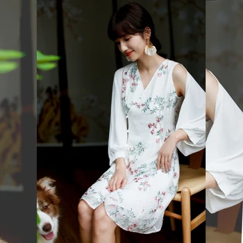 

ROJAY New Summer Cheongsam Young Daily Style Full Embroidered Dress Sleeveless A-line Dress Bodysuit