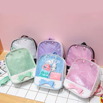 

2019 Women Transparent Backpack Cute Bow Clear Ita Bags Mini Pink Black Schoolbags For Teenage Girls Female Fashion Bookbag