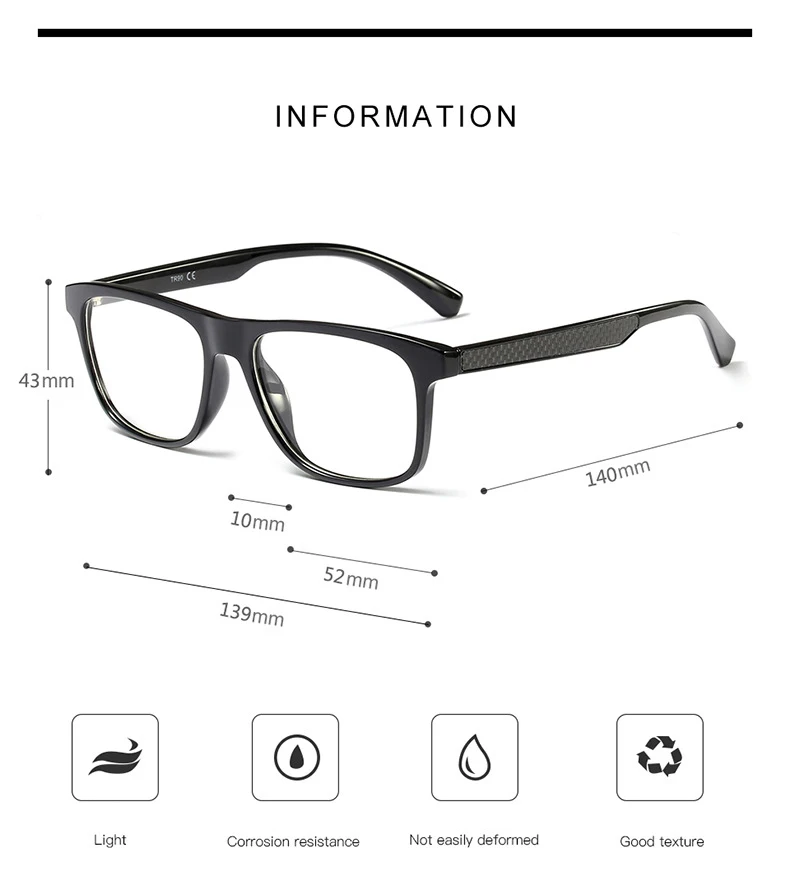 Квадратные мужские оправы для очков TR90, черная оправа для очков из углеродного волокна, очки для близорукости по рецепту