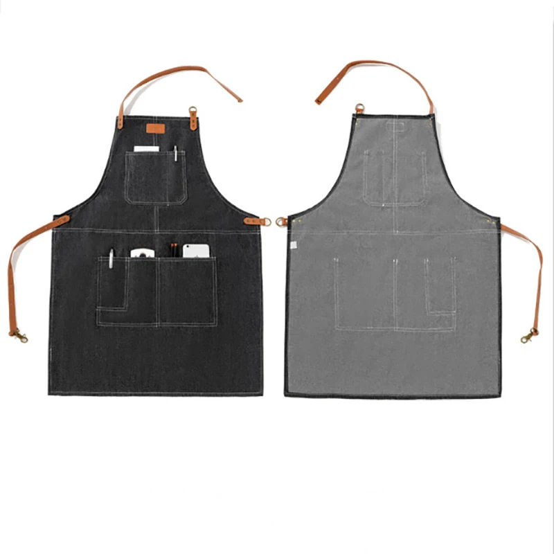 SenYue джинсовый Кухонный Фартук с регулируемым ремешком бариста Мужская и женская домашняя одежда с логотипом на заказ