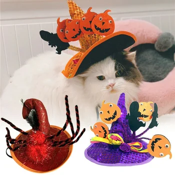 

Cat Pet Halloween Costume Cap Magic Witch Hat Pet Wizard Spider Pumpkin Decor Cap Hat for Party Cosplay Clothes