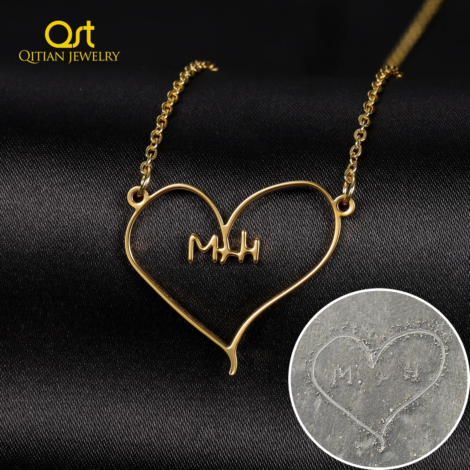 Personalised Beach Drawing Necklace For Women 18k Gold Plate Chain Stainless Steel Customized Photo Art Memorial Jewelry | Украшения и
