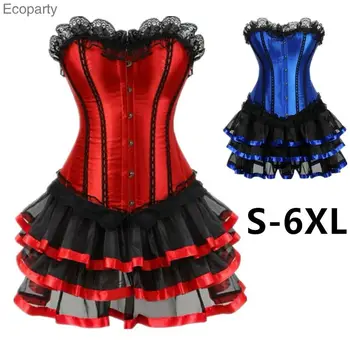 

Burlesque Corset Dress with Straps Gothic Bustier Corselet Skirt Set Tutu Victorian Fashion Korsett for Women Vintage Costume