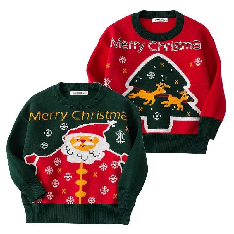 

Santa Boys Sweaters Christmas Cotton Blend Girls Knitted Wear Xmas Tree Children's Pullover Kids Winter Clothes