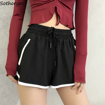 

Sleep Bottoms Women Patchwork Summer Oversize Loose Trendy Ins Korean Style Drawstring Chic Simple Womens Pajama Shorts Homewear