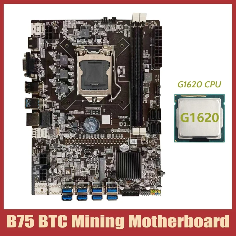 Материнская плата для майнинга B75 BTC + процессор G1620 LGA1155 8xpcie USB-адаптер DDR3 MSATA USB