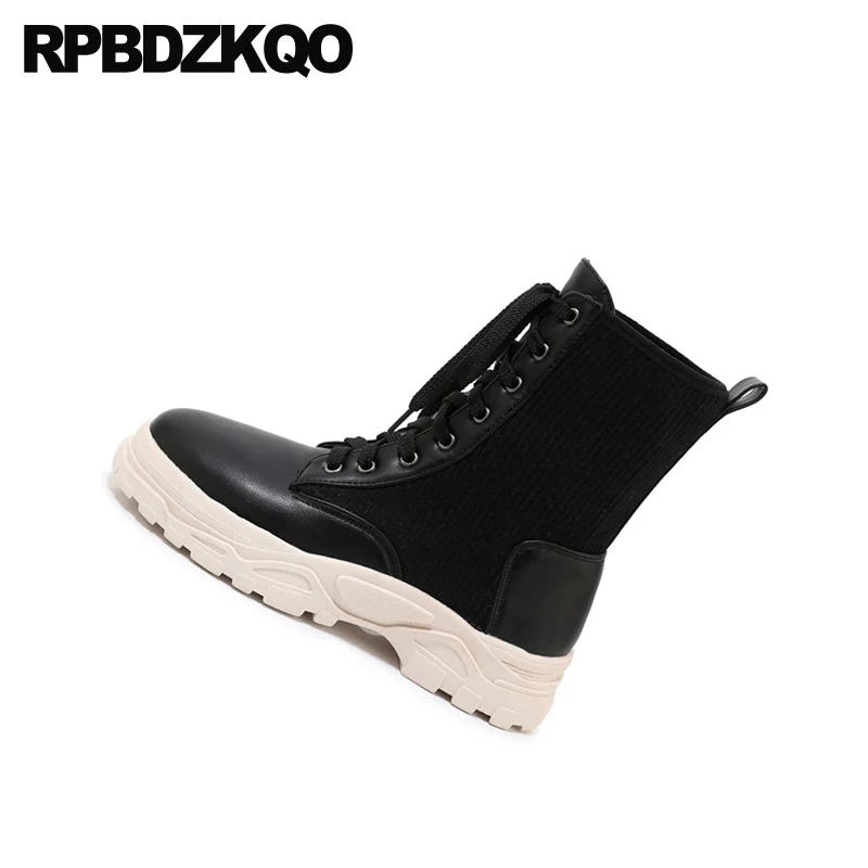 Botas militares de punto de combate para mujer, botines de plataforma blanca  de talla grande 12 44 Muffin, zapatos con cordones, moda Harajuku con  plataforma plana negra, 13 45|Botas hasta el tobillo| - AliExpress