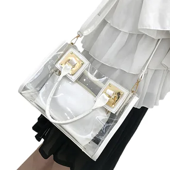 

AA 2020 Women Fashion Transparent Purse 2 in 1 PU Leather Crossbody Bag Top Handle and Removable Shoulder Strap Portable Clutch