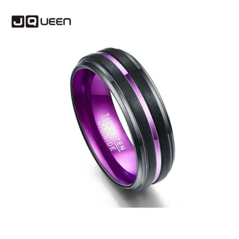 

Tungsten carbide men's ring 7-12 8MM galvanized black matte finish purple grooved step small bevel wedding jewelry male