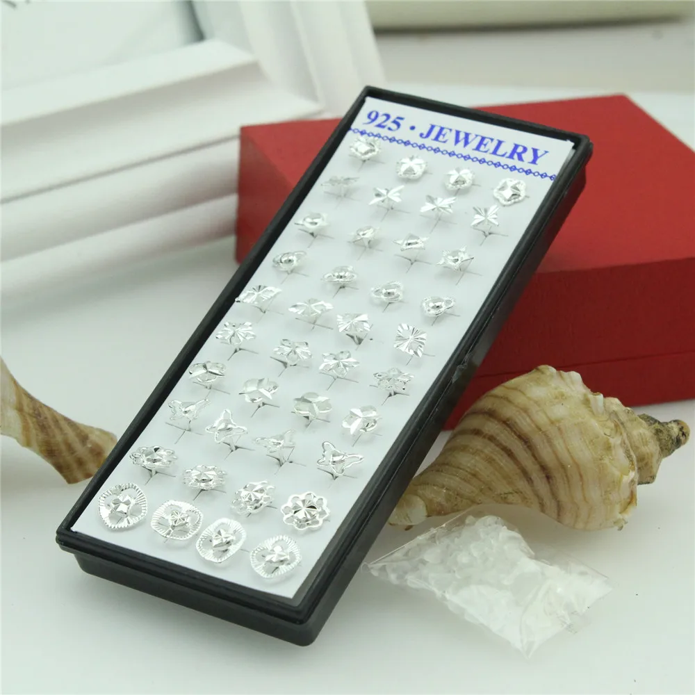 20 Pairs a Box of New Silver Earrings Personality Charm Classic Mixed Flower Earrings