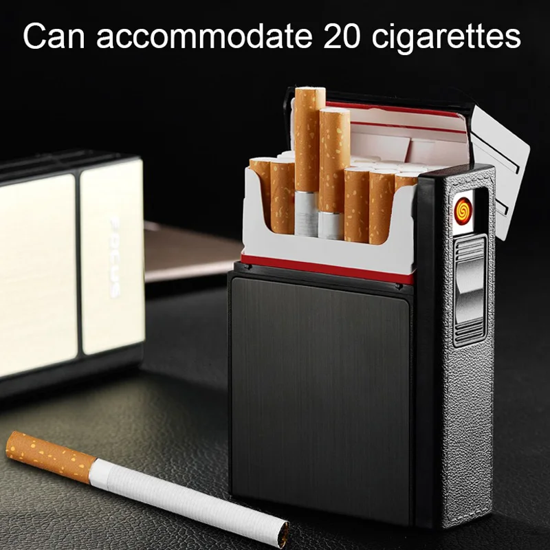 DIDIHOU 2-в-1 сигареты Чехол Коробка Зажигалка для курения, беспламенная, Алюминий сплава USB Перезаряжаемые ветрозащищенная Зажигалка зарядка через usb
