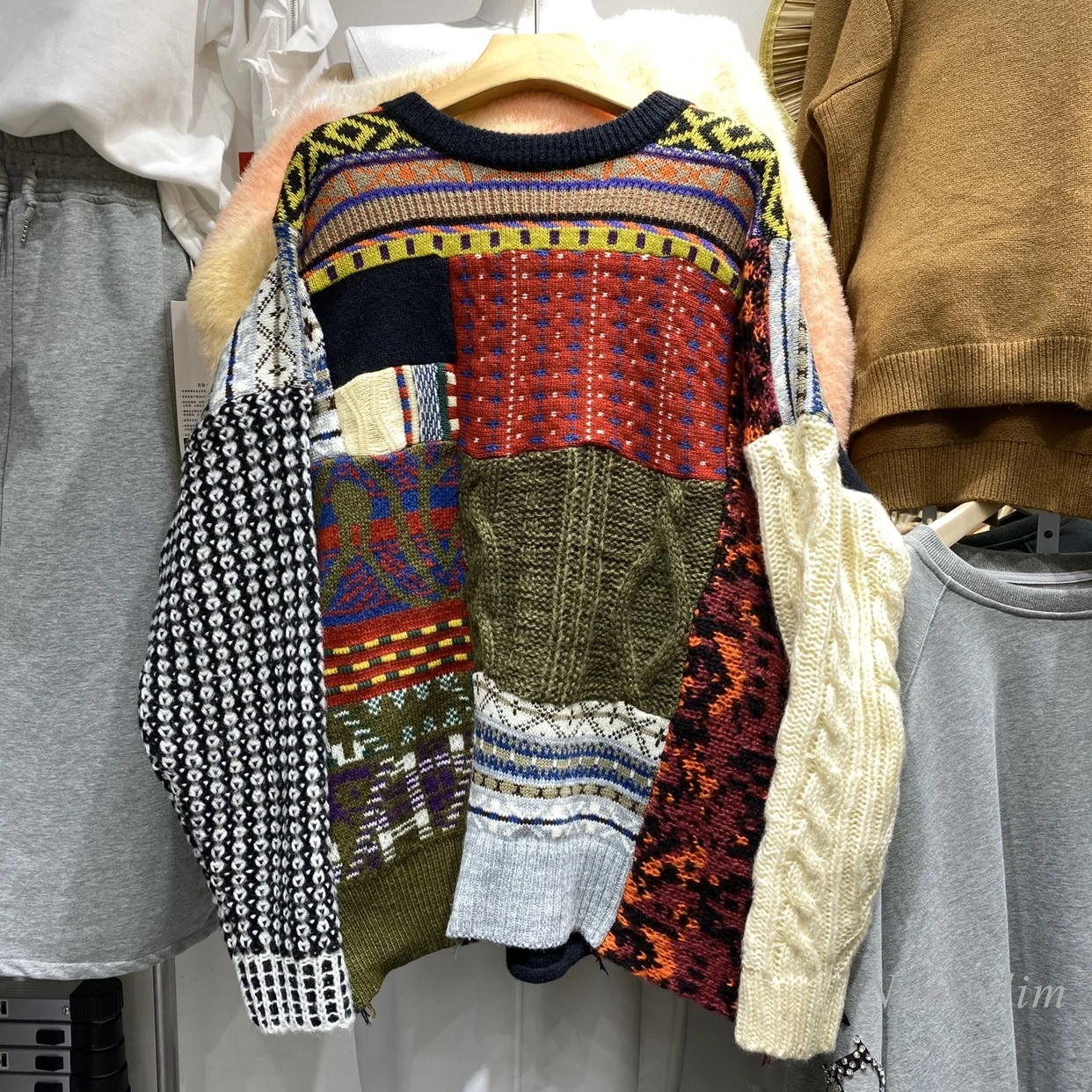 

2020 Autumn and Winter Harajuku Sweater for Women Irregular Color Contrast Patchwork Pullover Round Neck Knitted Top Lady Jumper