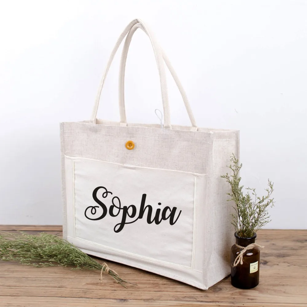 Borsa personalizzata in iuta naturale iniziali personalizzate regalo Tote  Bag compleanno regali per feste di natale borsa Shopper con il tuo nome -  AliExpress