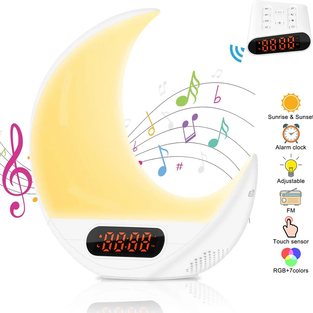 FALSK Standard bagage Music Moon Wake-up Usb Night Light Alarm Clock 7 Colors Atmosphere Sleep  Moon Night Lamp Multifunctional With Remote Control - Night Lights -  AliExpress