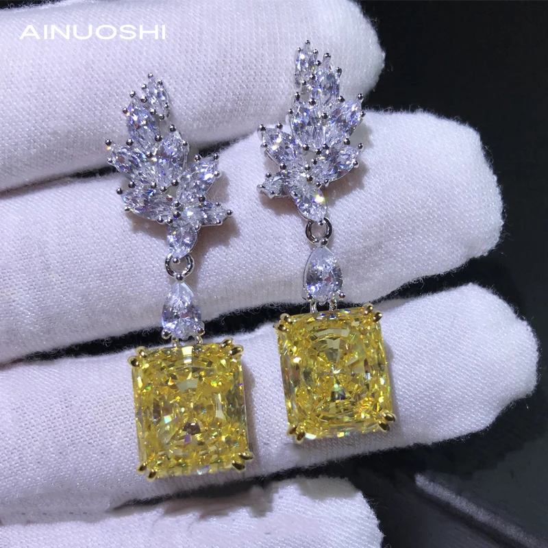 AINUOSHI 11x13 мм Огранка Радиант лад желтого цвета с искусственными бриллиантами 925